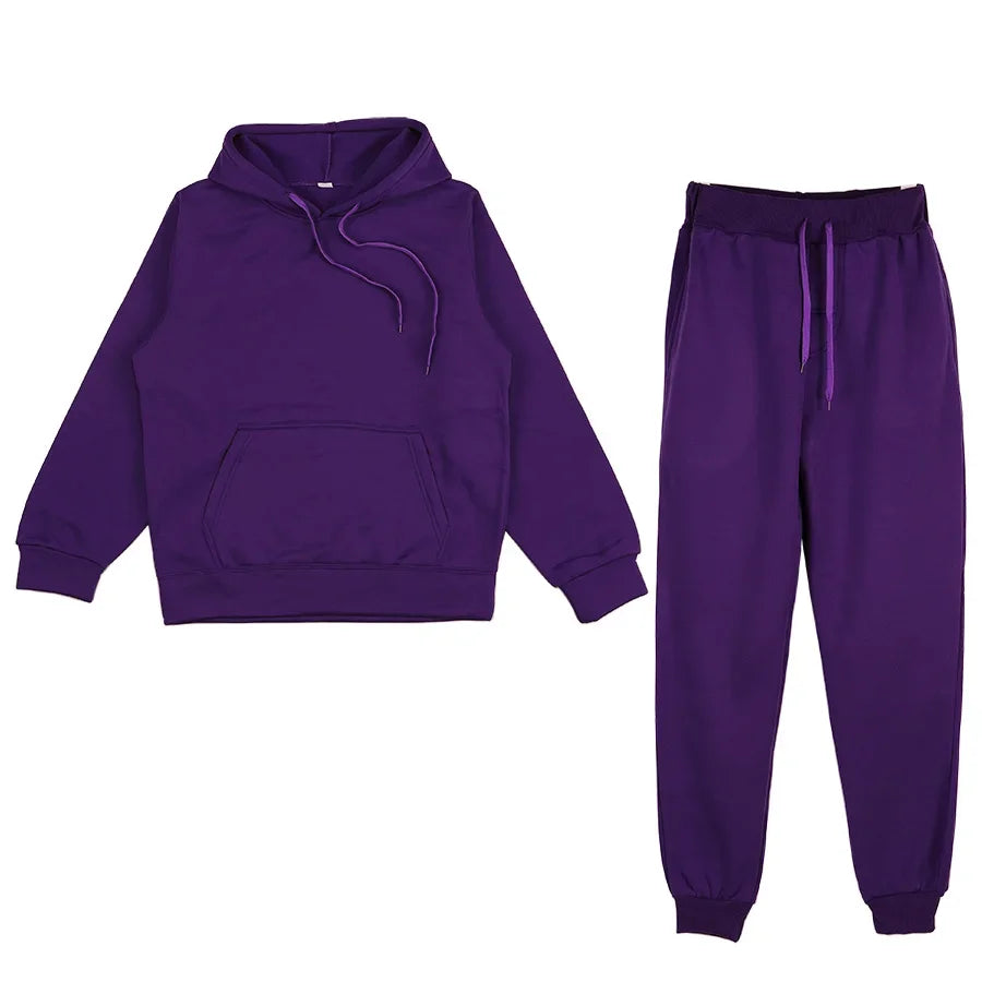 Men's Solid Color Hoodie & Pants 2-Piece Set – Casual Sports Tracksuit