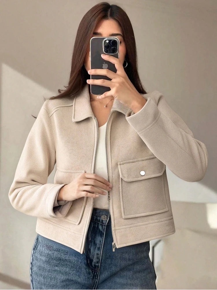 Women's Zipper Pocket Short Jacket Coat – Elegant Street Outerwear