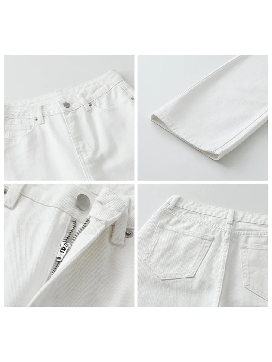 Women's White Slim High Waist Straight Leg Pants – Cotton Casual Trousers