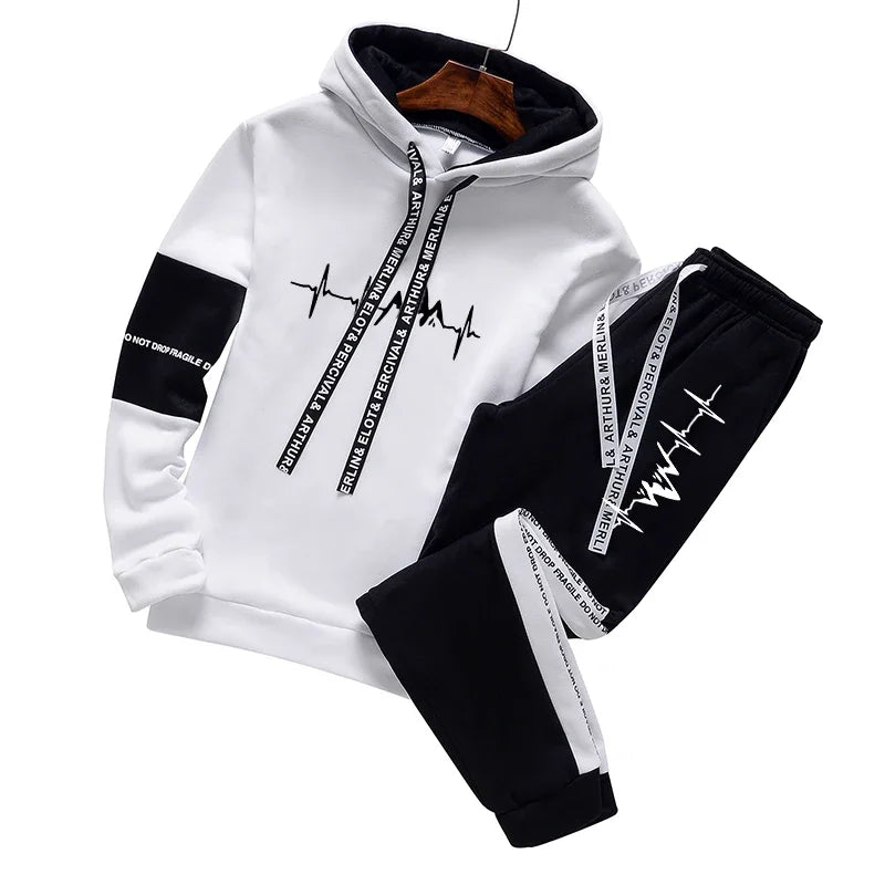 Men's Classic Hooded Sweatshirt & Pants Tracksuit – Versatile Print 2-Piece Set