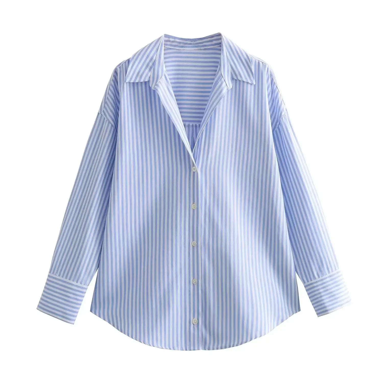 Women's Cotton Oxford Long Sleeve Lapel Blouse – Single-Breasted Street Chic Crop Top