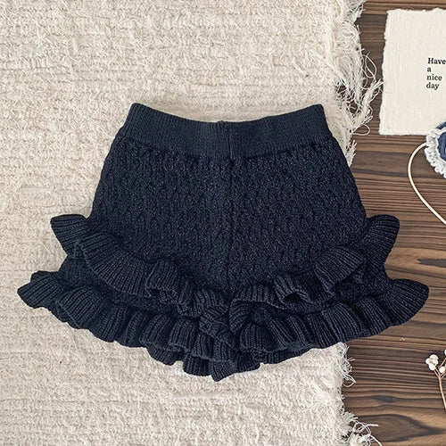 2024 New Autumn 0-4Yrs Baby Girls Knitted Shorts Toddler Baby Girls Solid Color Hollow Out Knitting Shorts Children Shorts