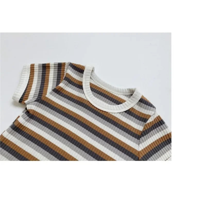Baby Boy Striped Short Sleeve T-Shirt & Shorts Set – Soft Summer 2-Piece Outfit