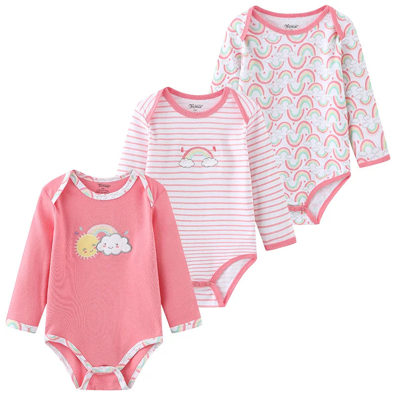 Newborn Cartoon Long Sleeve Bodysuit – 100% Cotton Baby Onesie 3-Pack