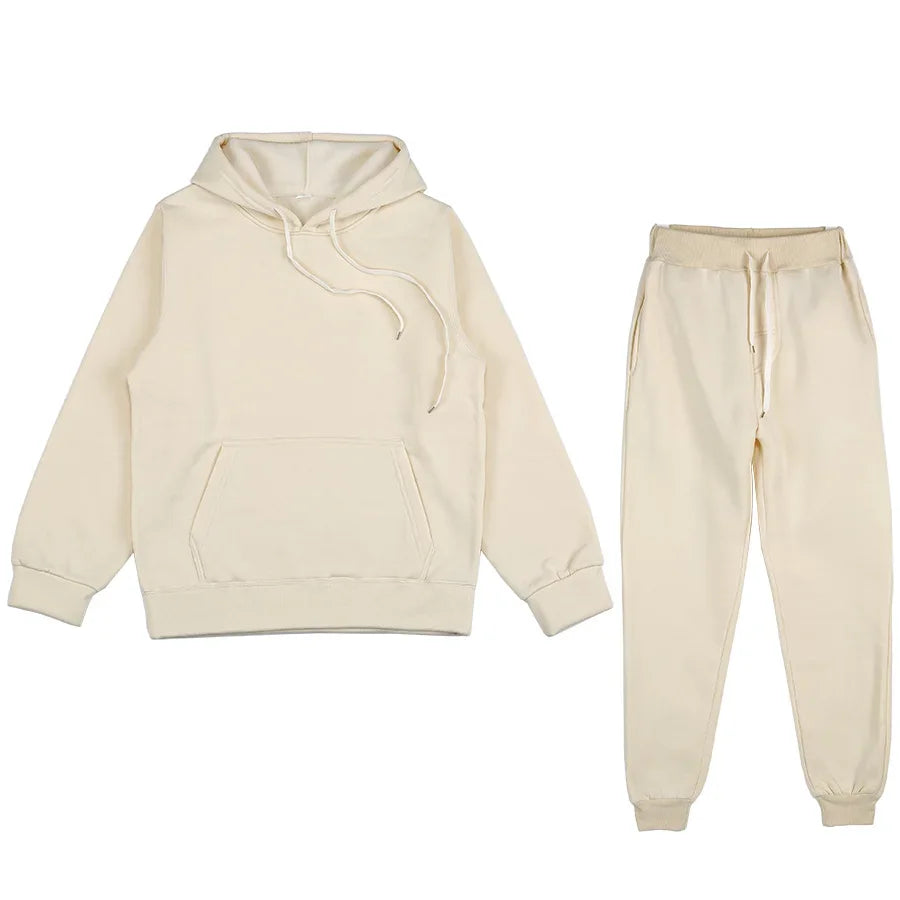 Men's Solid Color Hoodie & Pants 2-Piece Set – Casual Sports Tracksuit