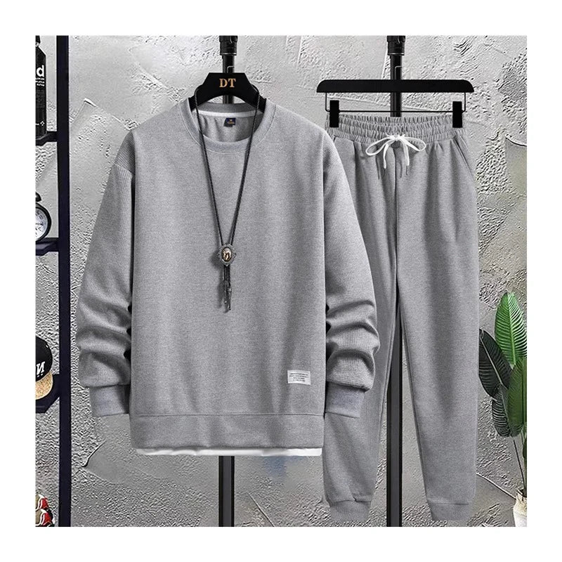 2023 Spring Autumn New Men's Tracksuit Classic Fashion Trend Waffle Ger Two-Piece Male Casual Loose Large Size High-Quality Suit