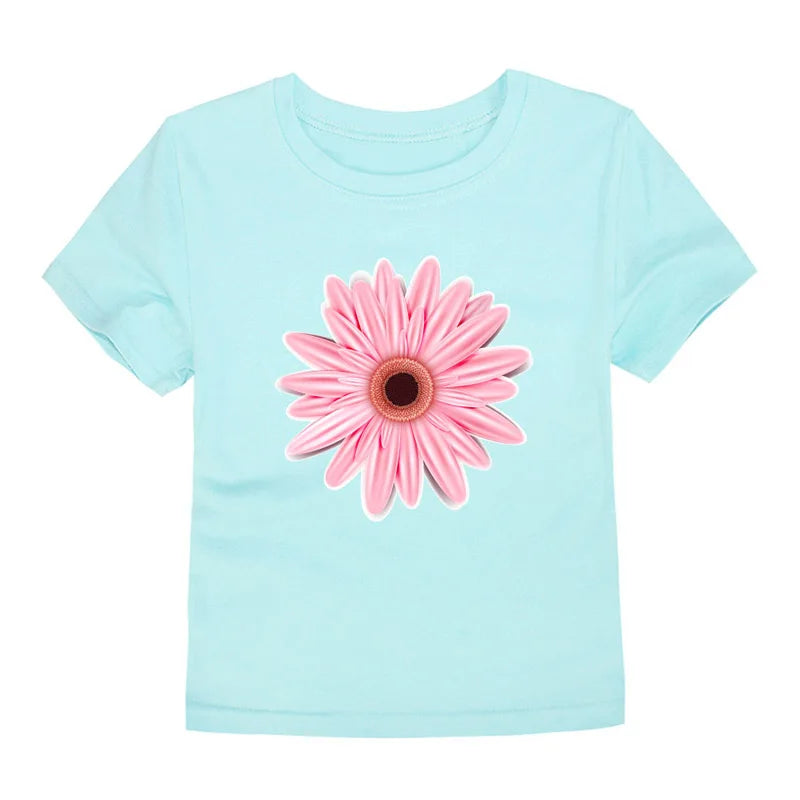 Girls Flower Print Cotton T-Shirt – Pink Casual Tee Ages 2–14