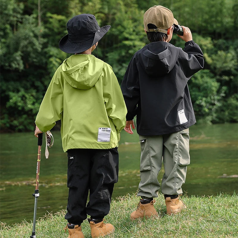 Boys Hooded Waterproof Windbreaker Jacket – Solid Casual Outerwear Ages 2–12