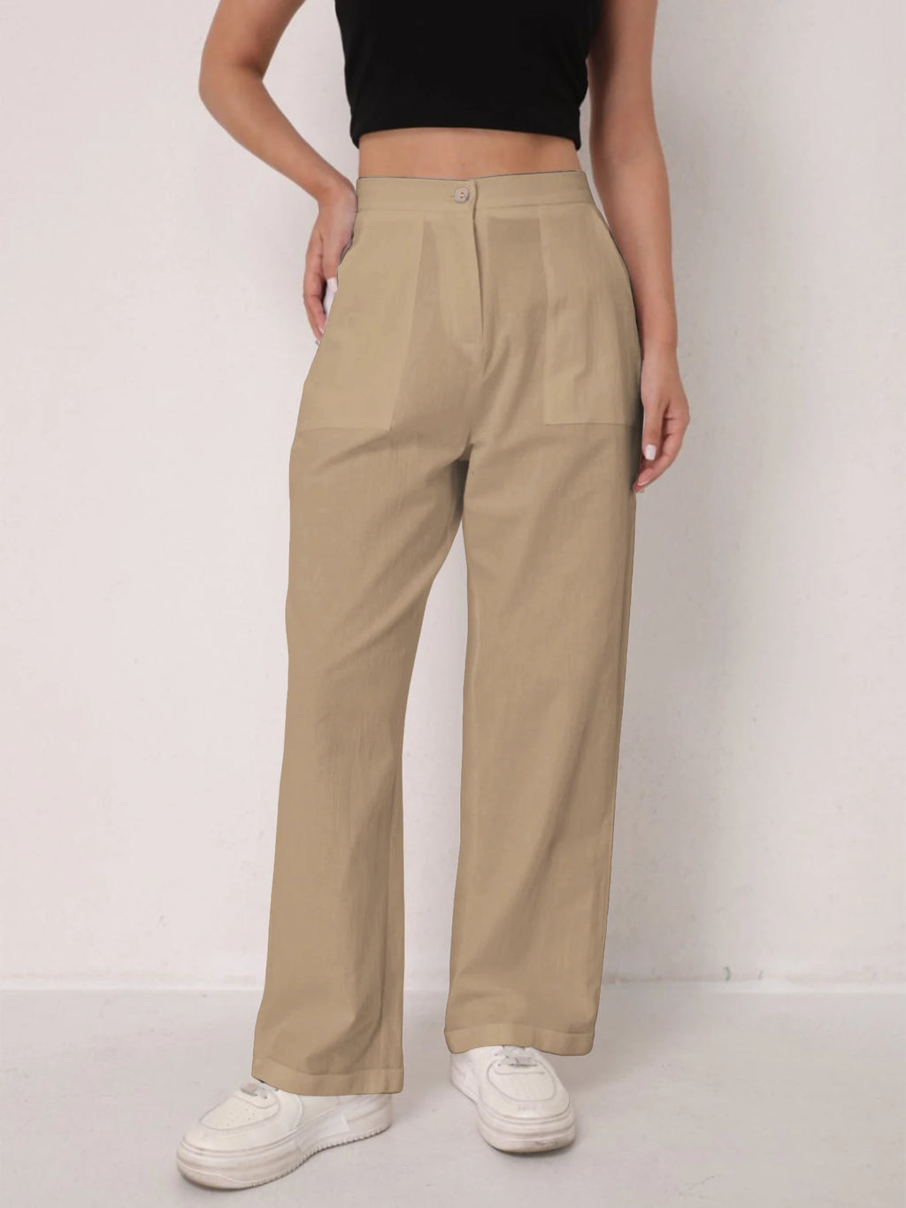 Women's Elegant Linen Wide Leg Slimming Pants – High Waist Drapey Casual Summer Trousers
