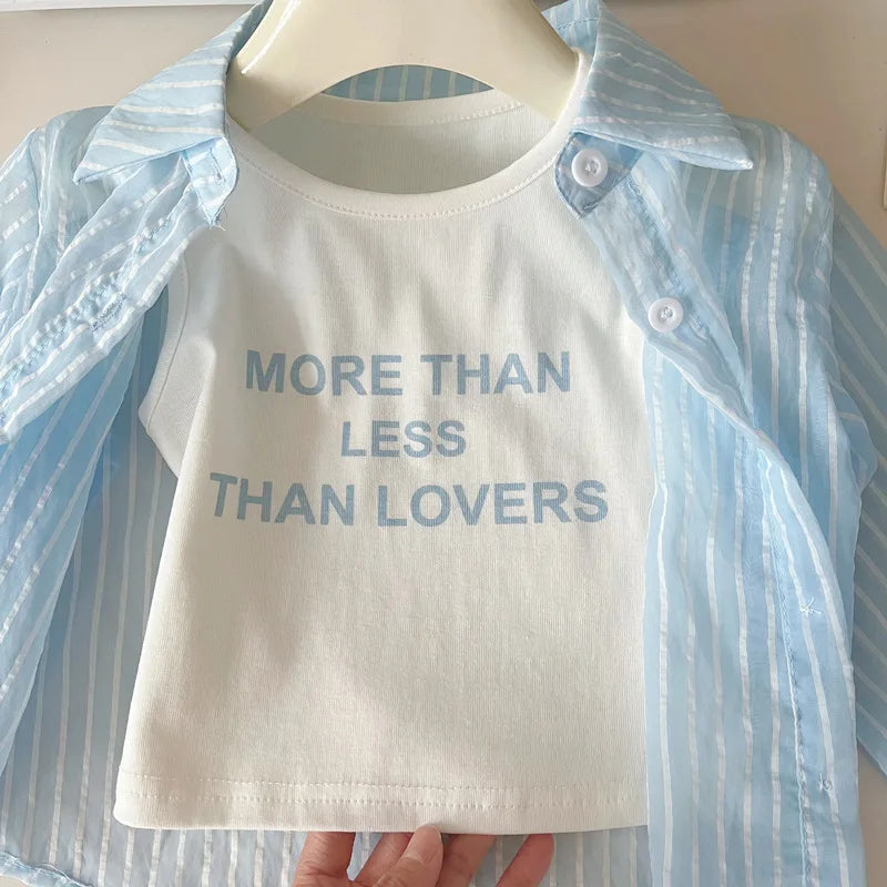 Girls Korean Version of the Three-Piece T-Shirt Short-Sleeved Summer New Undershirt Fashion Children's Sunscreen Clothing Shorts