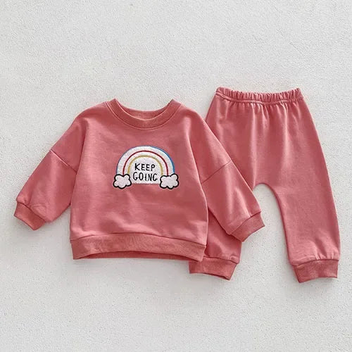 2025 New Spring 0-4Yrs Infant Baby Girls Clothing Set Long Sleeved Cotton Embroidery Pullover+Pants Toddler Baby Clothes Suit