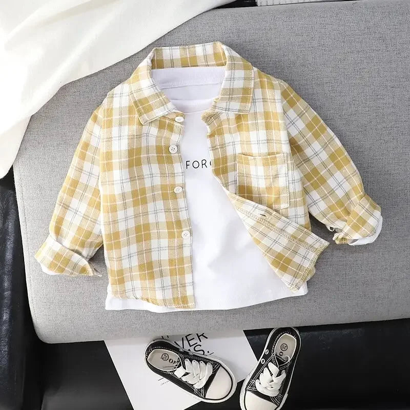 Baby Boy Plaid Long Sleeve Shirt – Soft Cotton Casual Top Ages 1–4