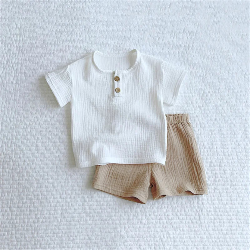Baby Organic Cotton Top & Shorts Set – Solid Color 2-Piece Summer Outfit Ages 1–6