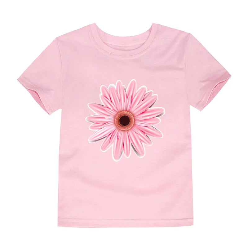 Girls Flower Print Cotton T-Shirt – Pink Casual Tee Ages 2–14