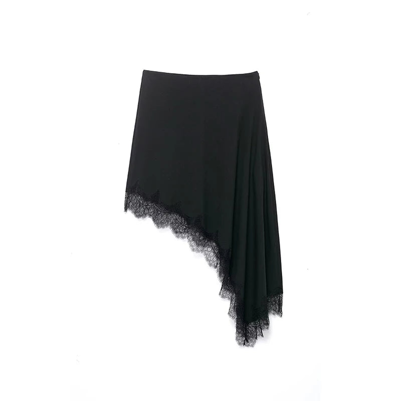 Women's Lace Hem Asymmetrical Mini Skirt – Vintage High Elastic Waist Chic Skirt