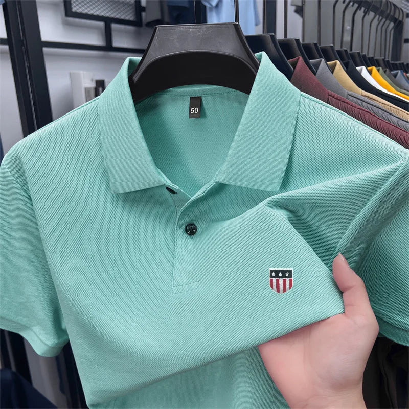 Men's Luxury Cotton Polo Shirt – Short Sleeve Print Business Casual Top