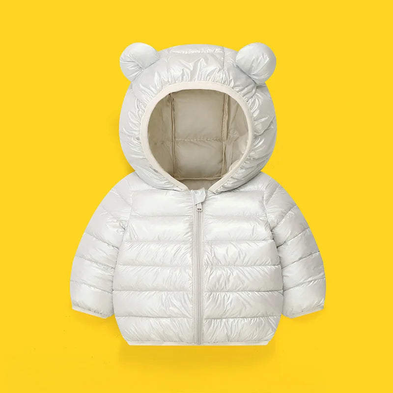 Kids Hooded Solid Cotton Down Jacket – Light Casual Winter Outerwear