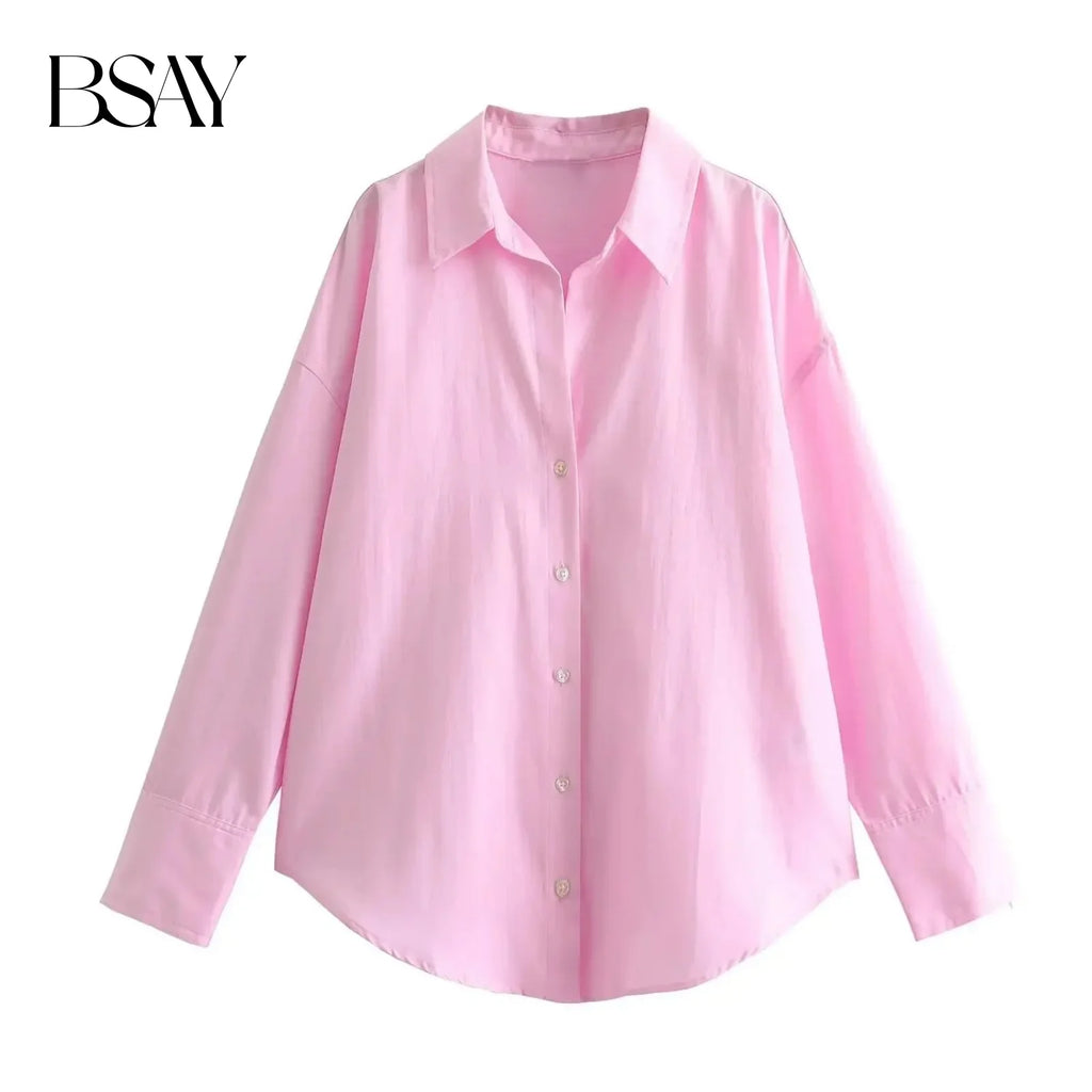 Women's Cotton Oxford Long Sleeve Lapel Blouse – Single-Breasted Street Chic Crop Top