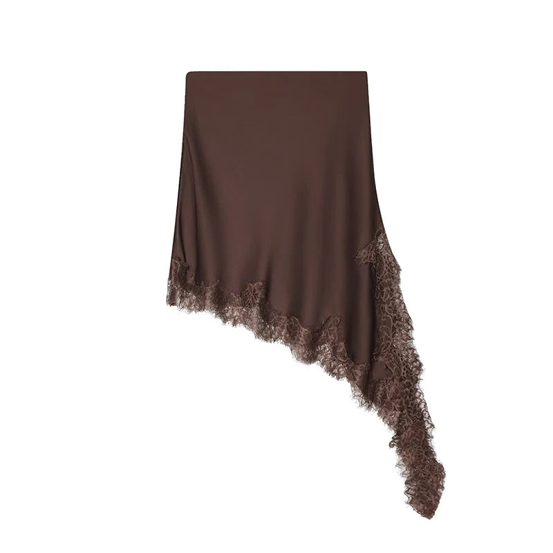 Women's Lace Hem Asymmetrical Mini Skirt – Vintage High Elastic Waist Chic Skirt