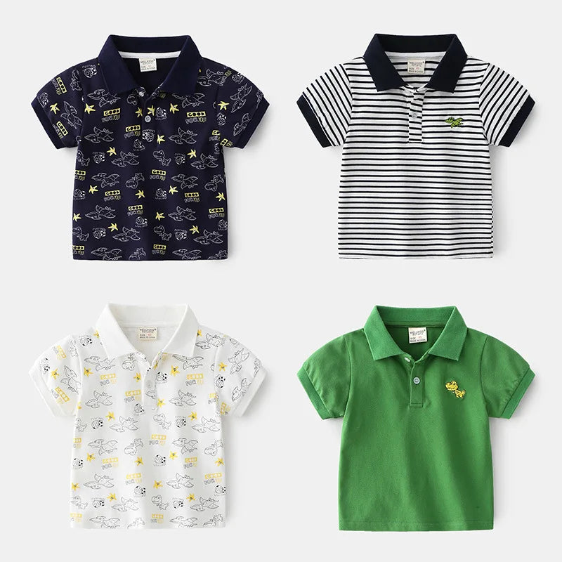 Boys Dinosaur Polo T-Shirt – Soft Breathable Cotton Kids Jersey
