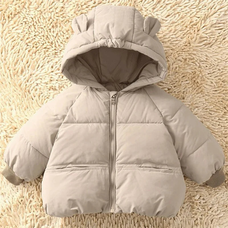 Kids Solid Color Hooded Down Coat – Warm Winter Jacket for Boys & Girls