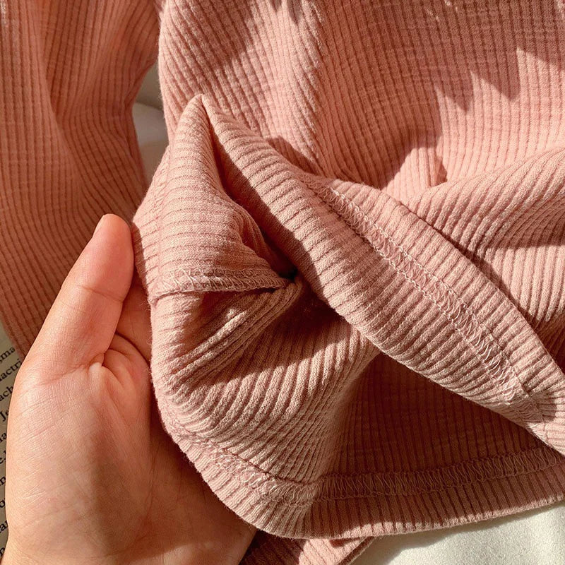 Girls Ruffled Knitwear Long Sleeve Top – Korean Solid Color Autumn Base Shirt
