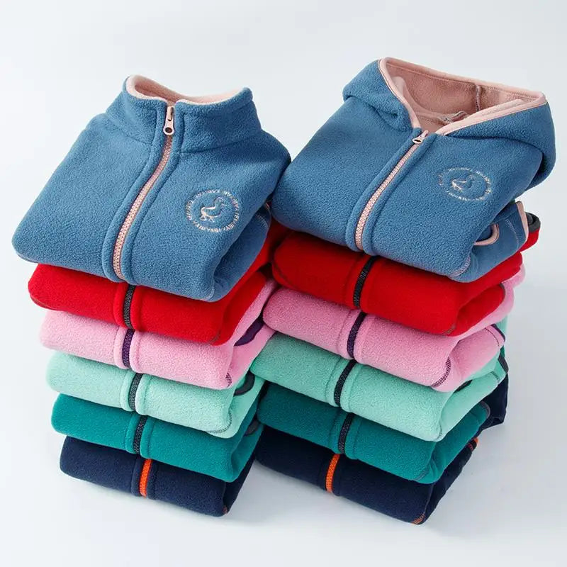 Kids Hooded Double Fleece Zip Jacket – Windproof Warm Coat Ages 2–14
