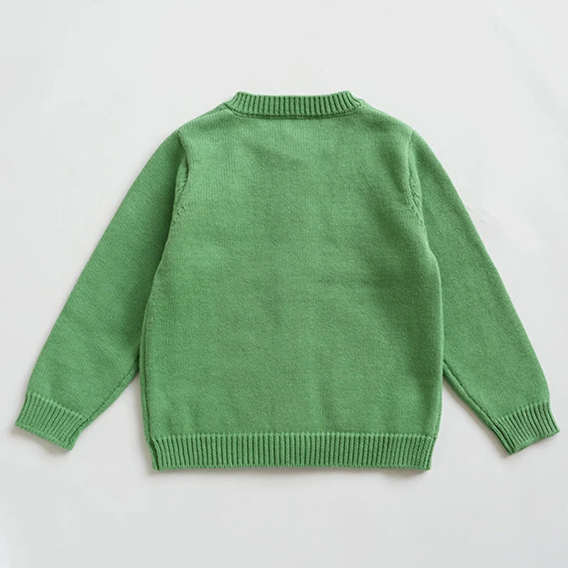 Kids Cartoon Print Knit Cardigan Coat – Casual Long Sleeve Sweater Jacket