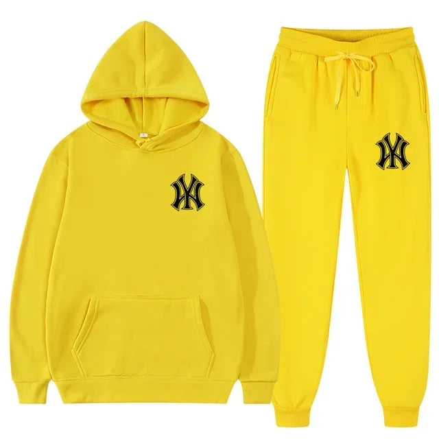 Men's running and fitness fashion casual sportswear set for autumn and winter, hooded sweatshirt + jogging pants two-piece set