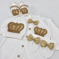 Dollbling Royal Bling Jewelry Crown Gift Clothing Sets Welcome Home Baby Rompers Mittens Bonnet Pajamas Outfit 4pcs Layette