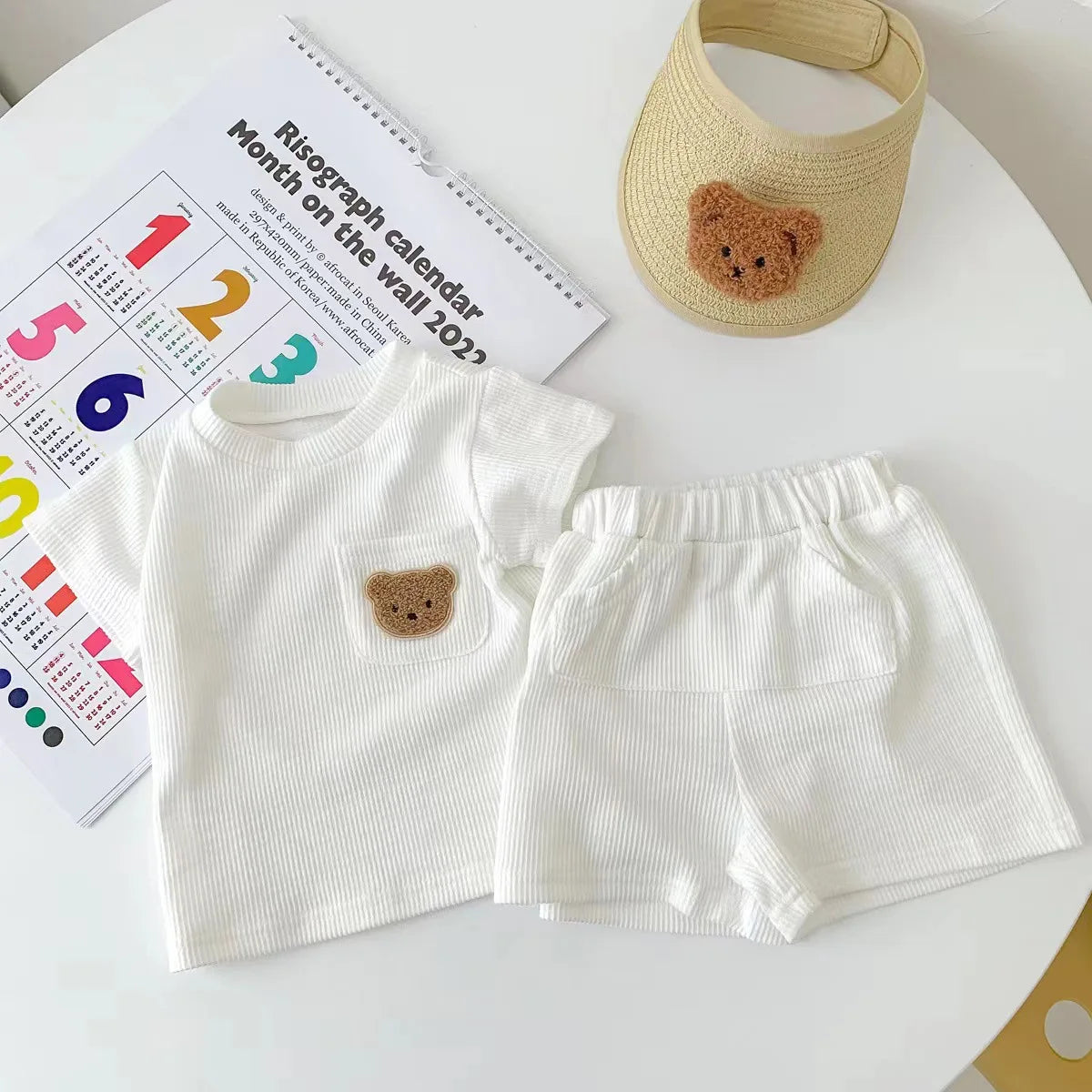 Kids Solid Color T-Shirt & Shorts 2-Piece Set – Cute Bear Casual Summer Outfit