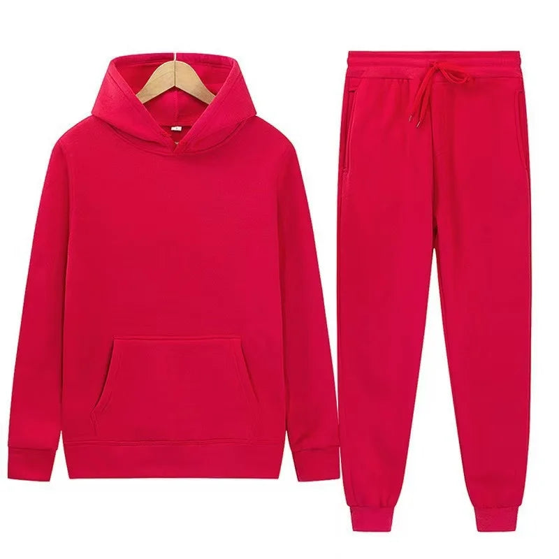 Men's Solid Color Hoodie & Pants 2-Piece Set – Casual Sports Tracksuit