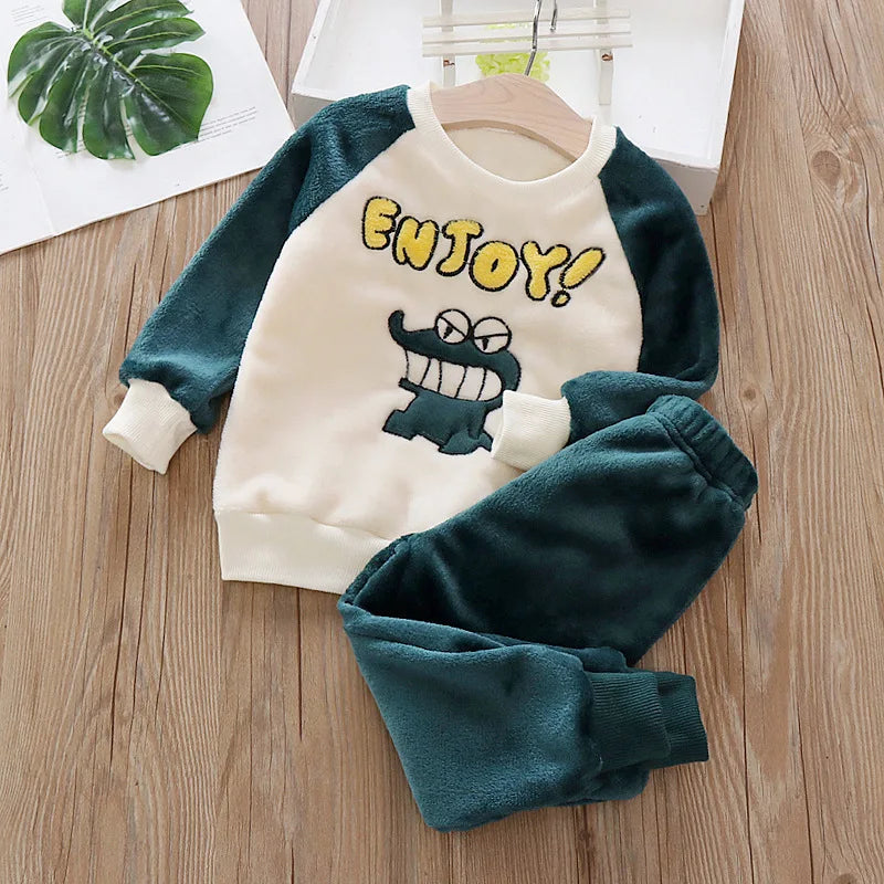 IYEAL Baby Boy Girl Clothes Pajamas Set Flannel Fleece Toddler Children Warm Sleepwear Kids Home Suit Pyjamas Nightwear 1-7Years