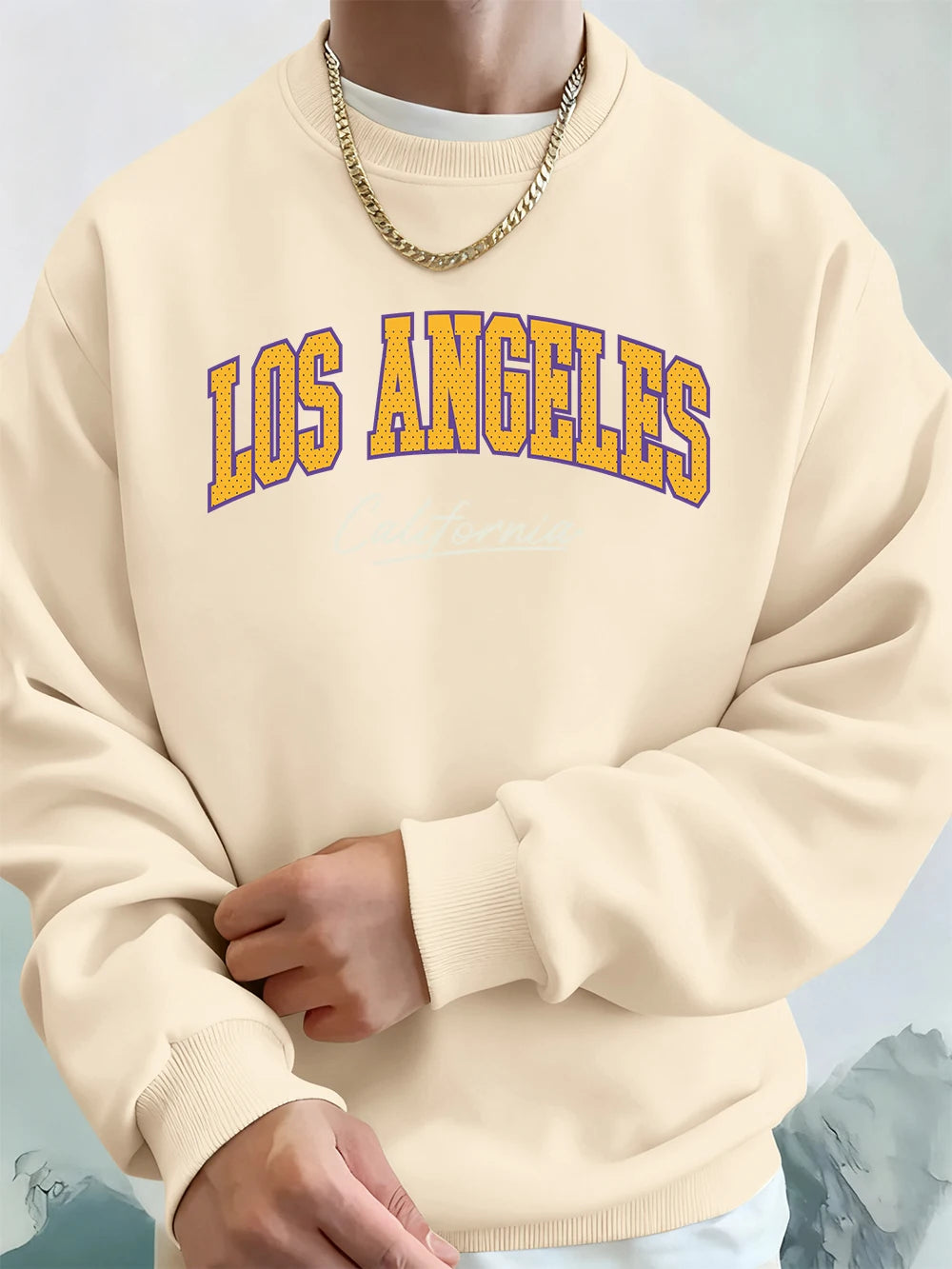 California Letter Creative Print Men'S Sweatshirts Winter Loose Hoodies Sports Crewneck Fleece Warm Pullovers Basics Men Clothes