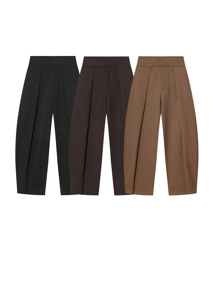 Women's Elegant Pleated Balloon Trousers – High Waist Loose Pocket Pants