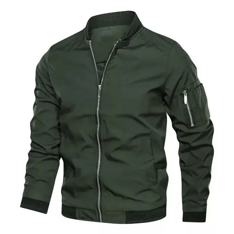 Men's Baseball Uniform Windproof Cycling Jacket – Solid Zipper Casual Outdoor Coat