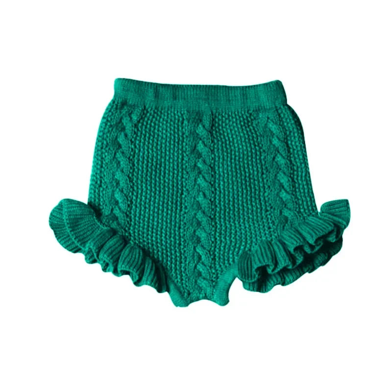 Autumn Baby Girls Knitted Shorts Children Bloomer Toddler Princess PP Shorts Kids Girls Ruffle Edge Lovely Lotus Butt Shorts