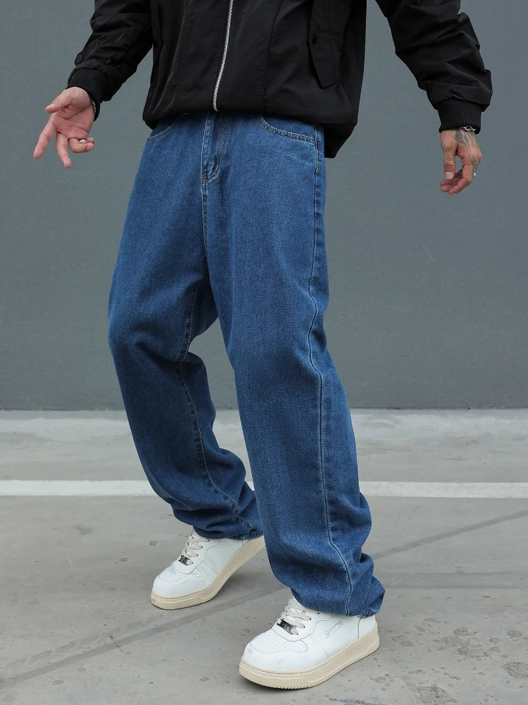 Men's Cotton Baggy Y2K Jeans – Elastic Waist Wide Leg Loose Denim Trousers