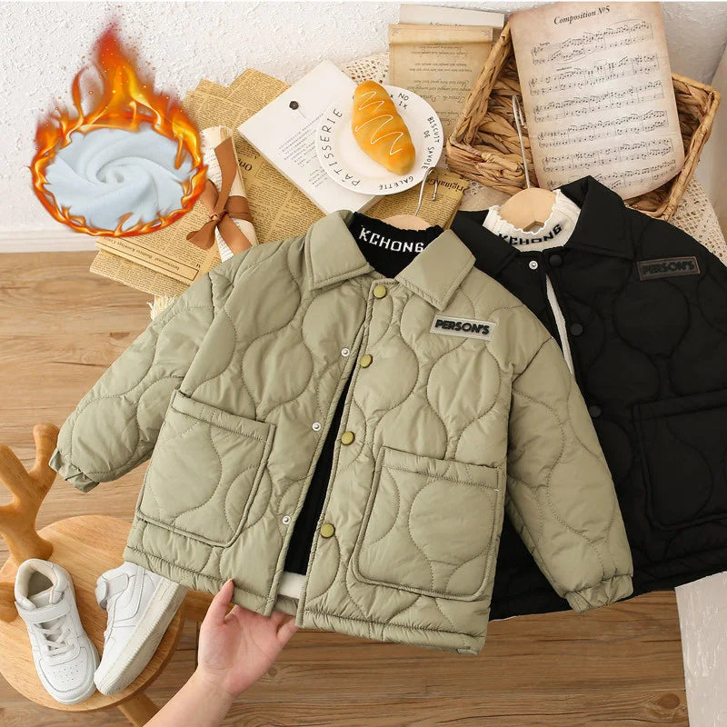 Kids Fleece Down Padded Warm Jacket – Windproof Hooded Winter Coat