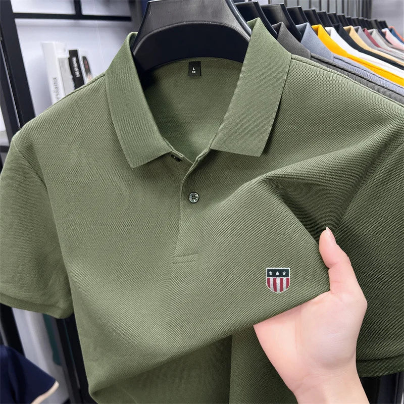Men's Luxury Cotton Polo Shirt – Short Sleeve Print Business Casual Top