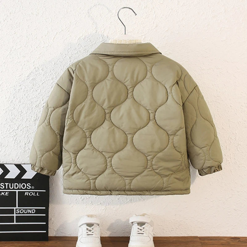 Boys Solid Thick Plus Velvet Warm Jacket – Cotton Coat Ages 3–10