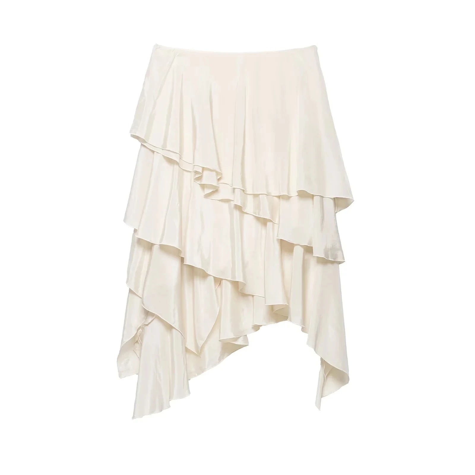 KONDALA Holiday Chic Ruffles Long Skirts Women Mid Waist Zipper Irregular Skirts Fashion 2026 Spring Summer Vacation Beach Skirt