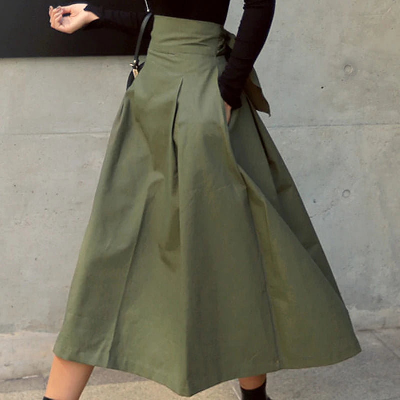 Women's Korean Big Swing Bow High Waist Long Skirt – Solid Color Slim Autumn Skirt