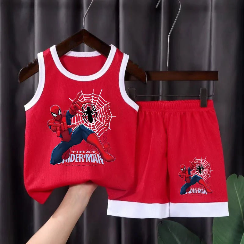 Boys Mesh Basketball Vest & Shorts Set – Breathable Cartoon Print Summer Outfit