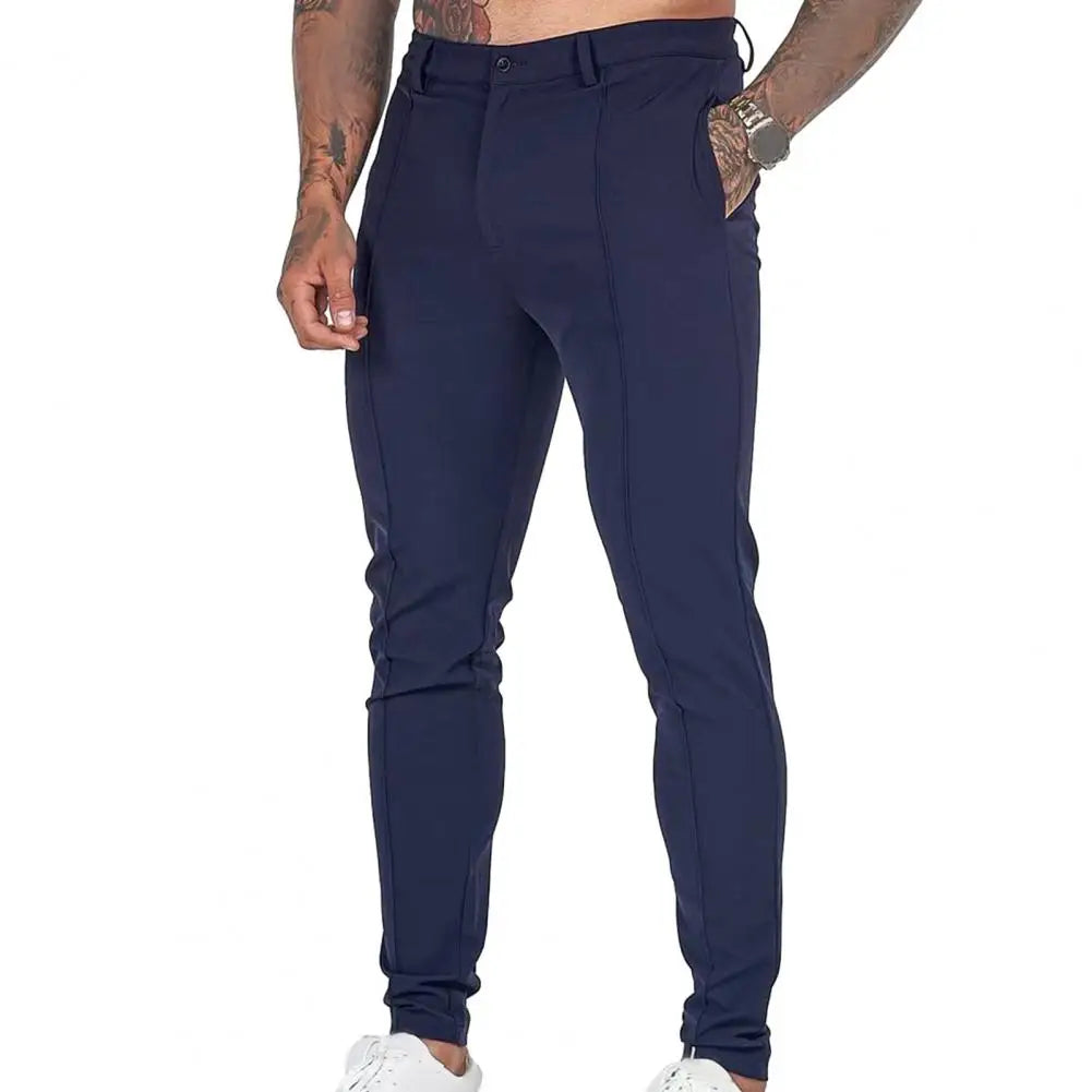 Men Pants Stylish Men's Slim Fit Business Trousers Breathable Soft Thin Fabric with Ankle Length Slant Pockets Button-zipper