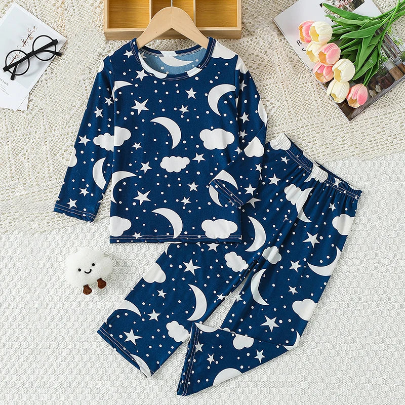 Kids Cute Print Long Sleeve & Pants Home Set – Cozy 2-Piece Autumn Outfit