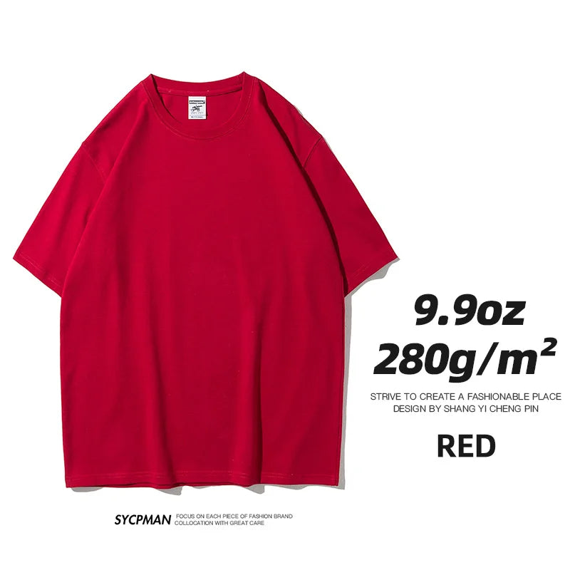 Sypcman Men's Oversized T-Shirt 9.9oz 280 Grams Heavy High Quality Short Sleeve Cotton Tee Solid Color Unisex Streetwear