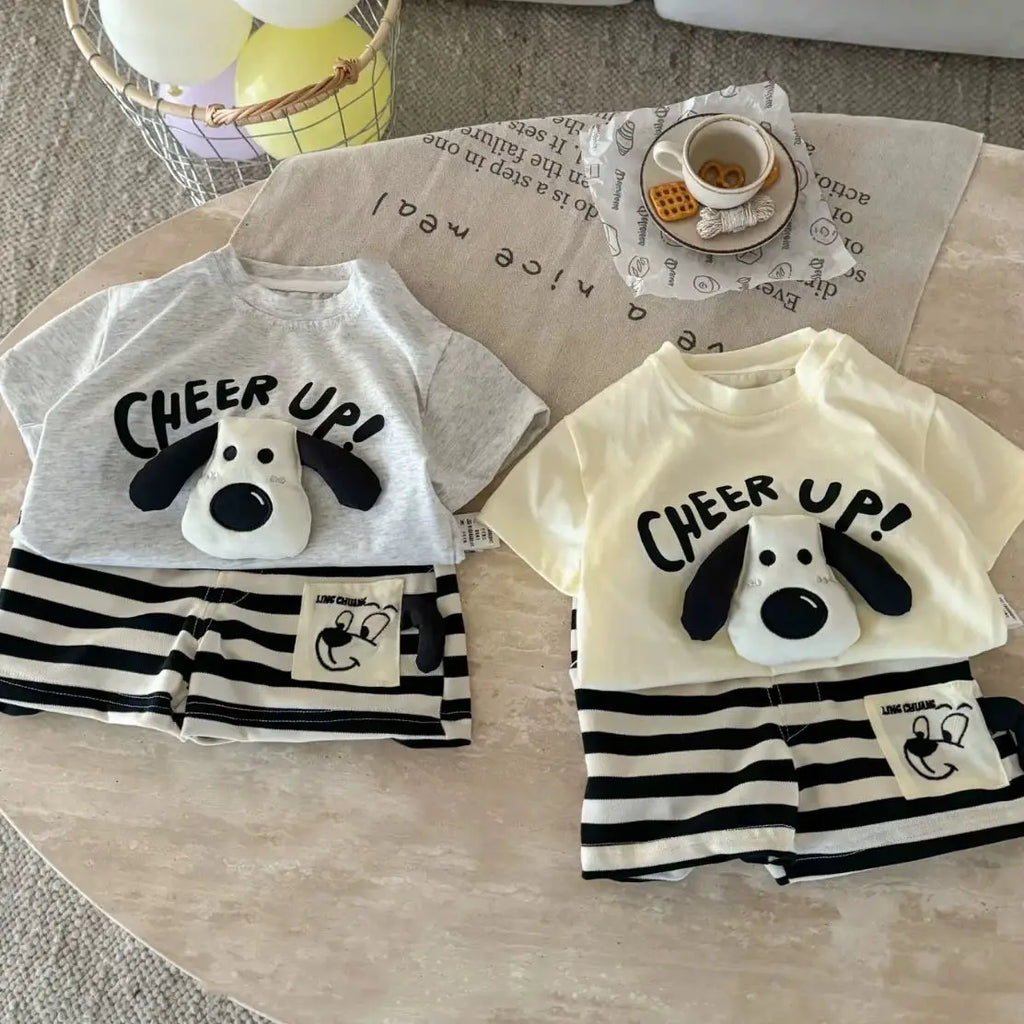 Kids 3D Puppy Print Short Sleeve & Shorts Set – Cute 2-Piece Summer Outfit