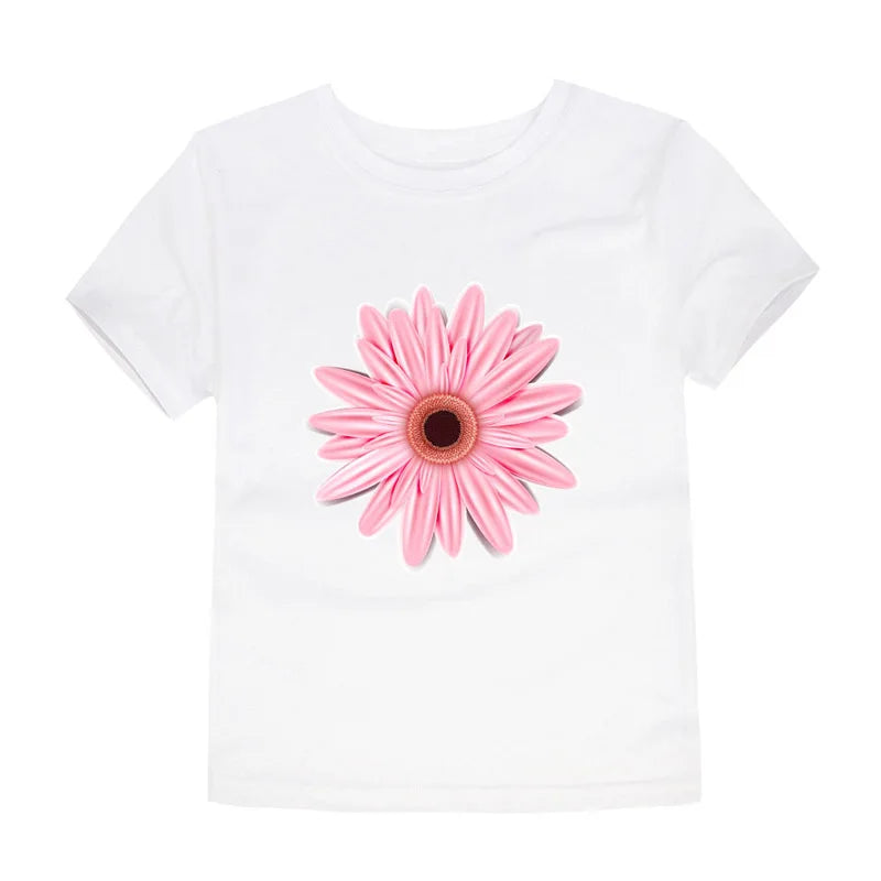 Girls Flower Print Cotton T-Shirt – Pink Casual Tee Ages 2–14