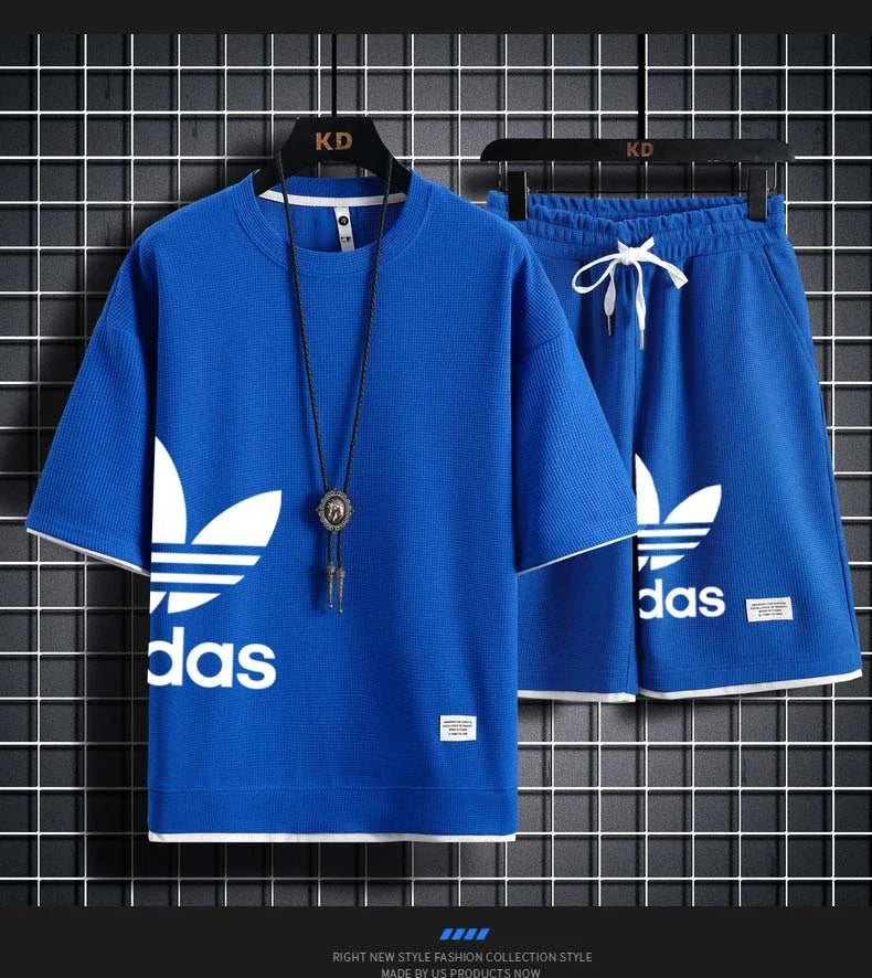 Summer 2025 New Men's pullover sportswear Set, fashionable basketball men's casual short-sleeved T-shirt + shorts two-piece set